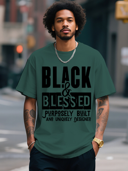 Men's Black And Blessed Print Cotton Casual T-Shirt-Styleame