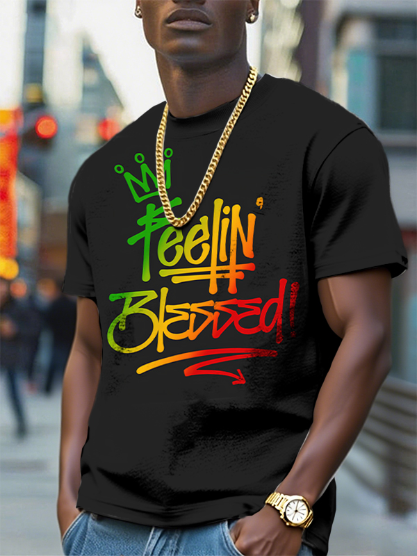 Men's Feeling Blessed Reggae Music Print T-Shirt-Styleame