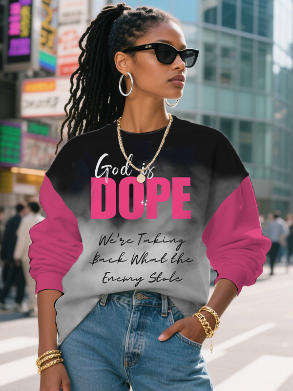 Women's God Is Dope Print Casual Sweatshirt-Styleame