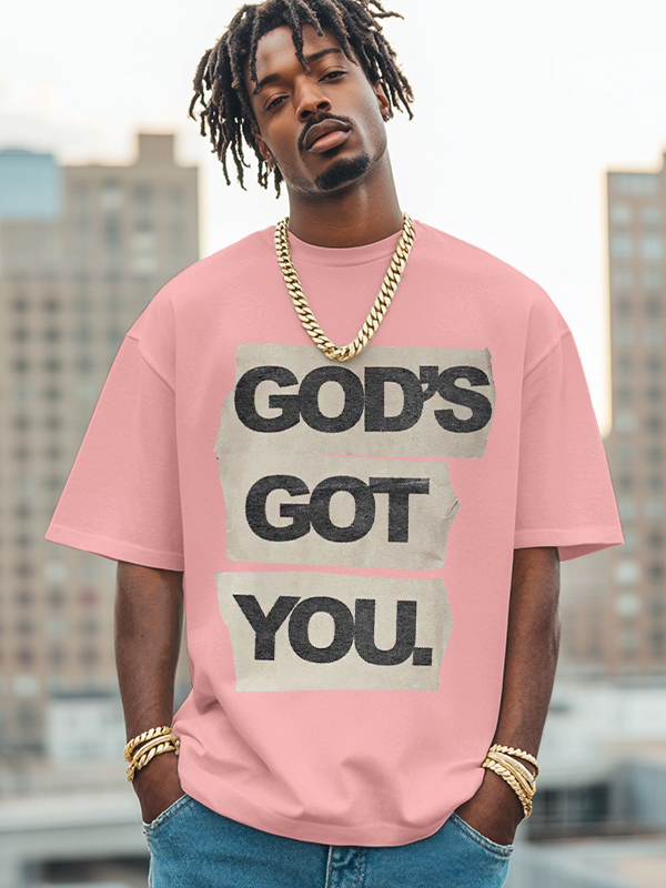 Men's God's Got You Print Cotton Casual T-Shirt-Styleame