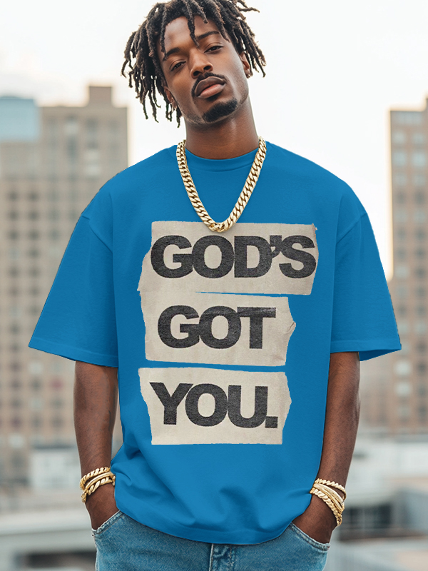Men's God's Got You Print Cotton Casual T-Shirt-Styleame