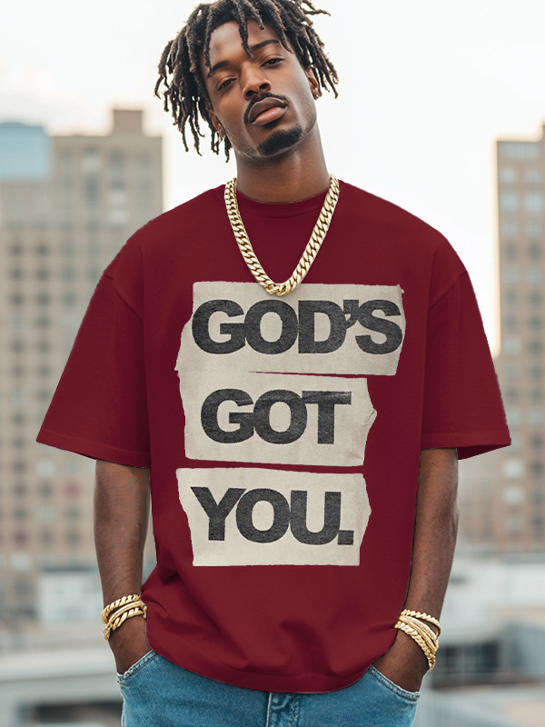 Men's God's Got You Print Cotton Casual T-Shirt-Styleame