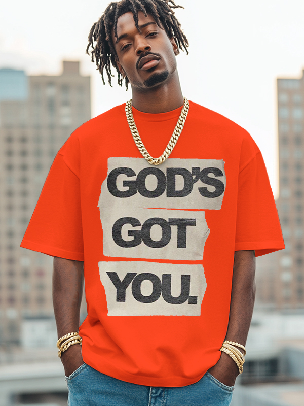 Men's God's Got You Print Cotton Casual T-Shirt-Styleame