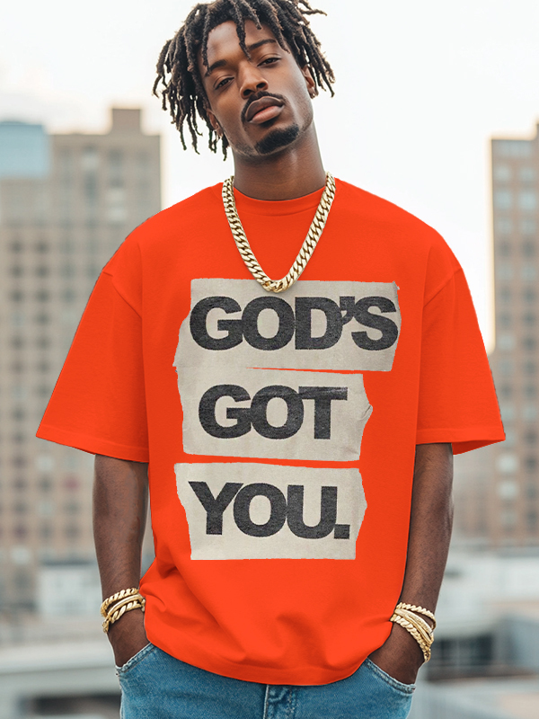 Men's God's Got You Print Cotton Casual T-Shirt-Styleame