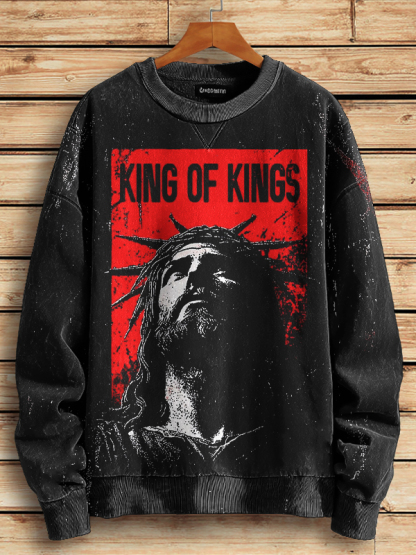 Men's King Of Kings Jesus Illustration Print Casual Sweatshirt-Styleame