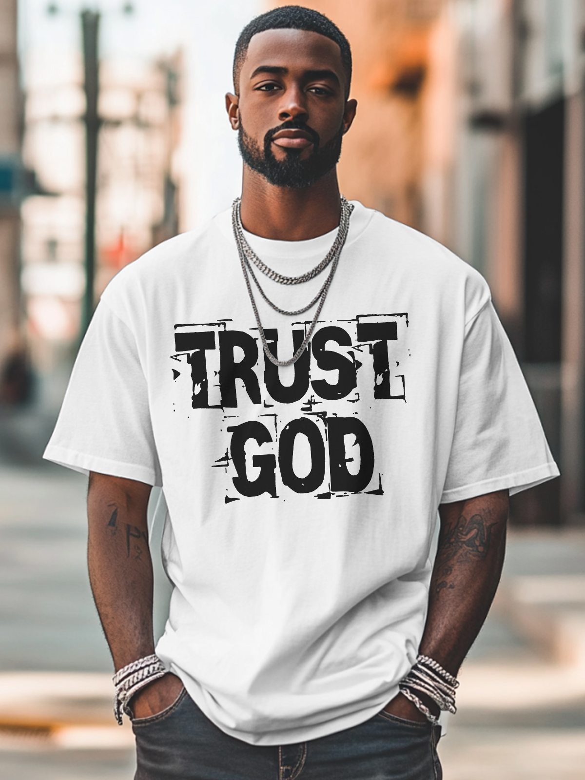 Men's Trust God Print 100% Cotton Casual T-Shirt