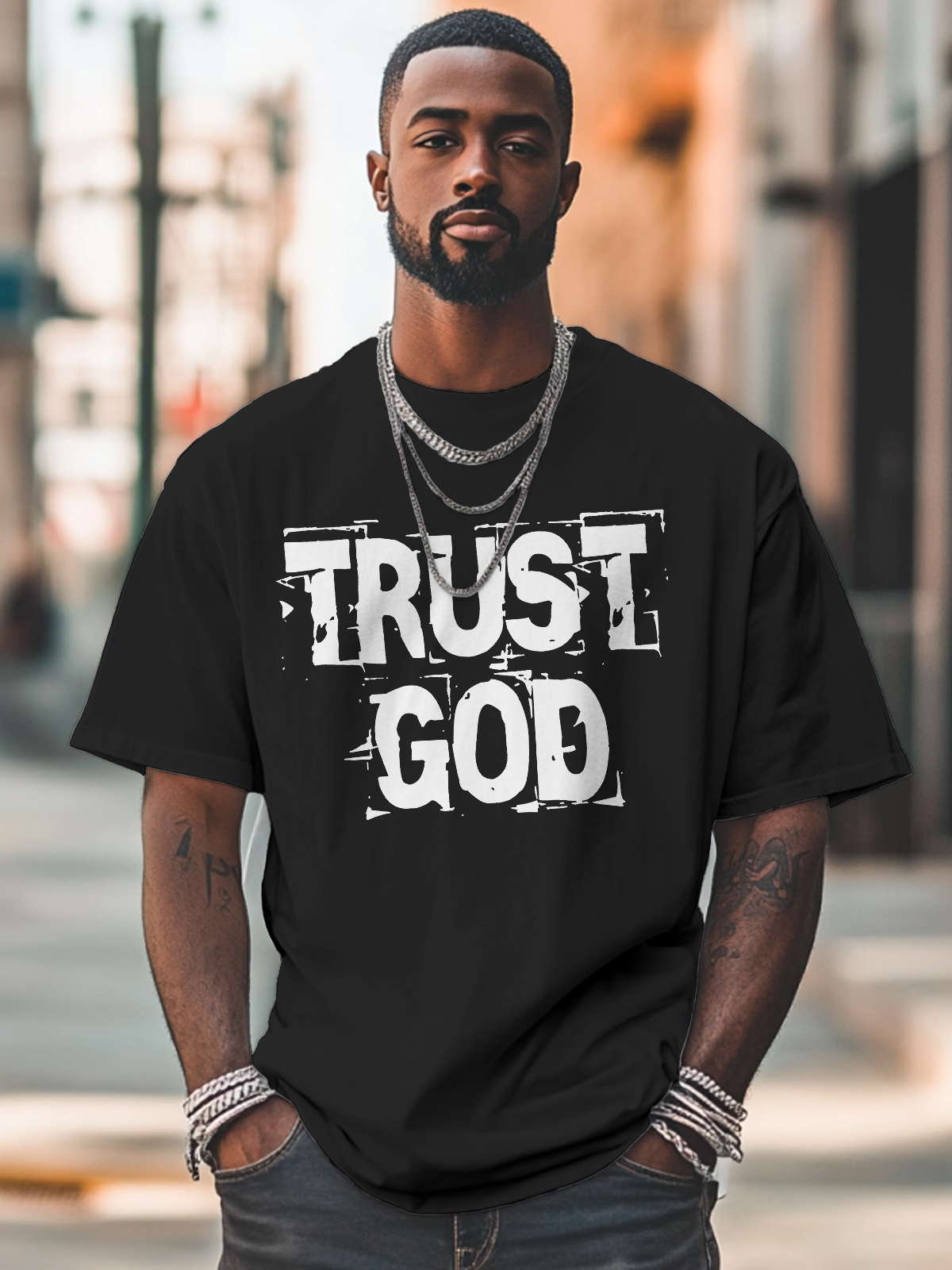 Men's Trust God Print 100% Cotton Casual T-Shirt