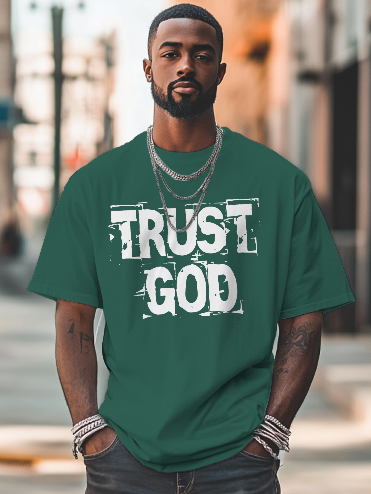 Men's Trust God Print 100% Cotton Casual T-Shirt