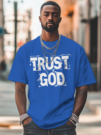 Men's Trust God Print 100% Cotton Casual T-Shirt