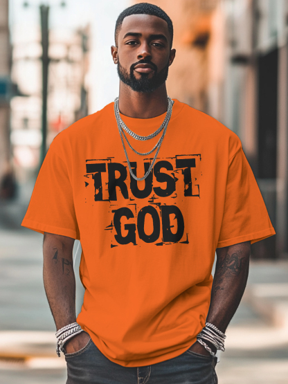 Men's Trust God Print 100% Cotton Casual T-Shirt