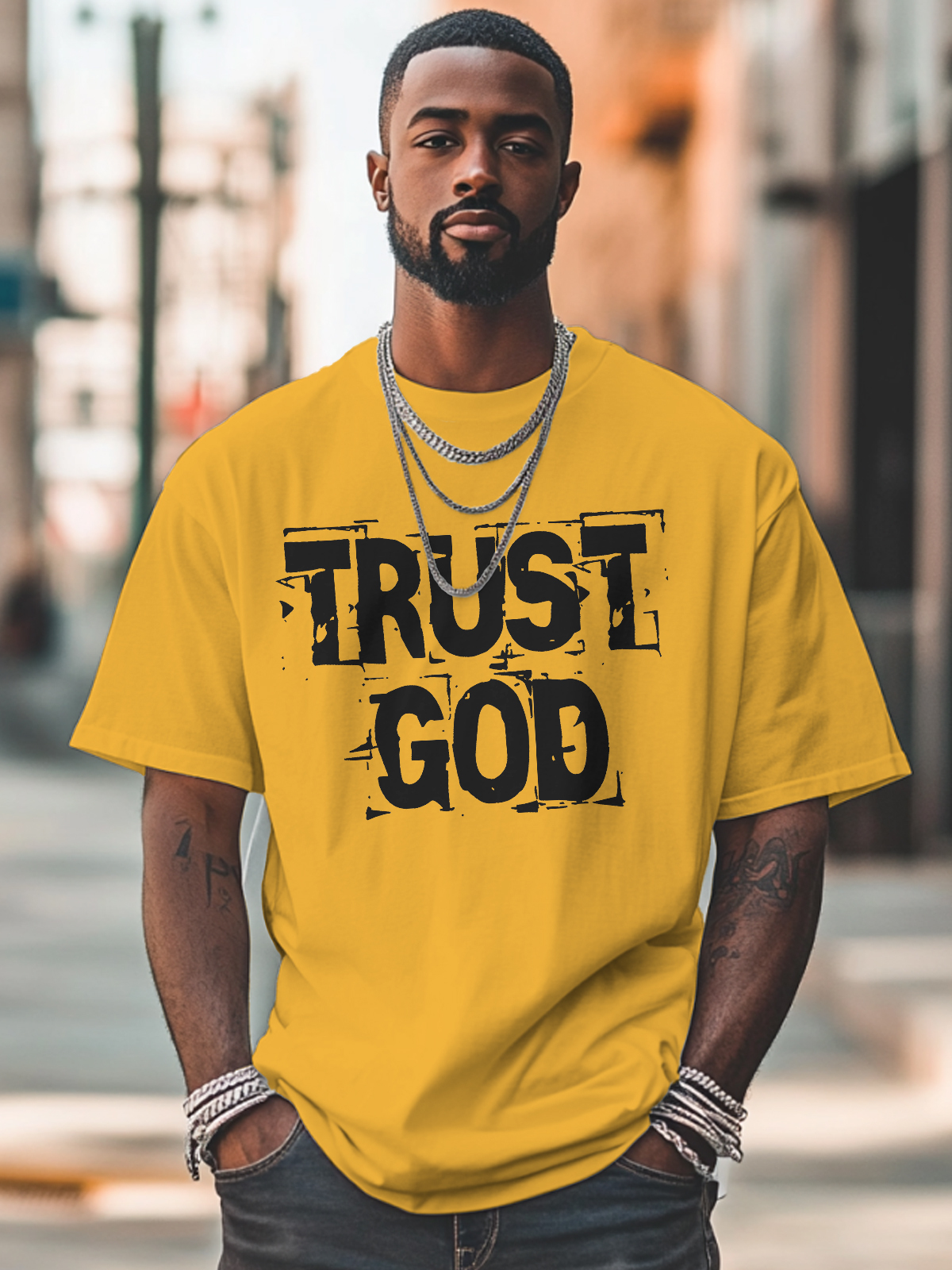 Men's Trust God Print 100% Cotton Casual T-Shirt