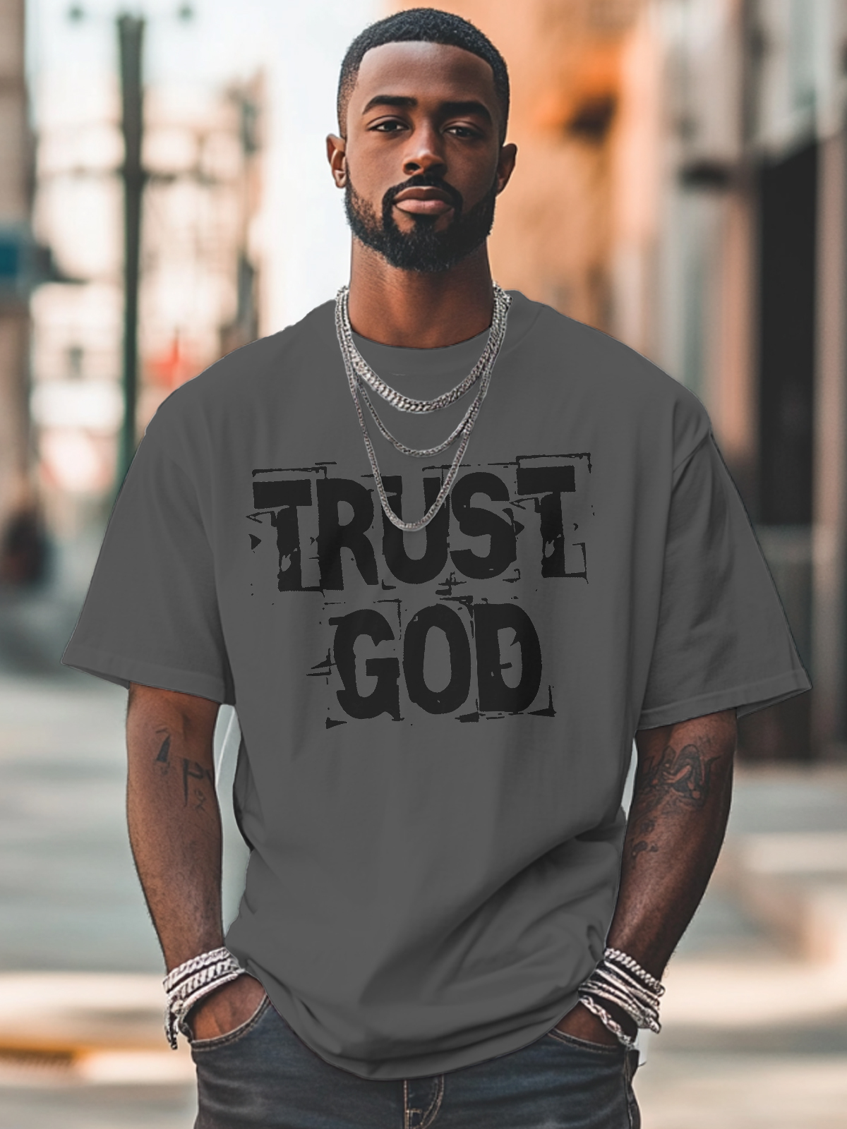 Men's Trust God Print 100% Cotton Casual T-Shirt