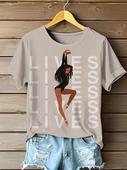 Women's Black Dancer Lives Print Casual T-Shirt-Styleame