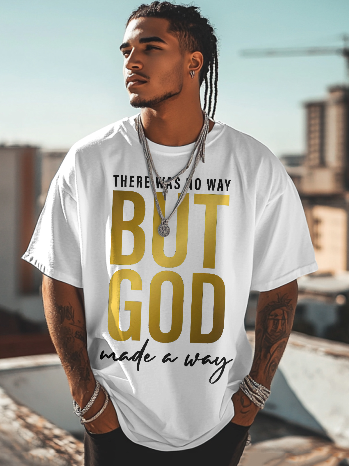 Men's But God Print Cotton Casual T-Shirt-Styleame