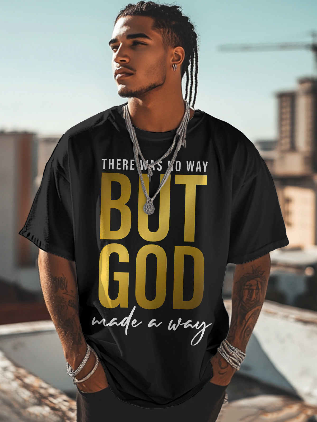 Men's But God Print Cotton Casual T-Shirt-Styleame