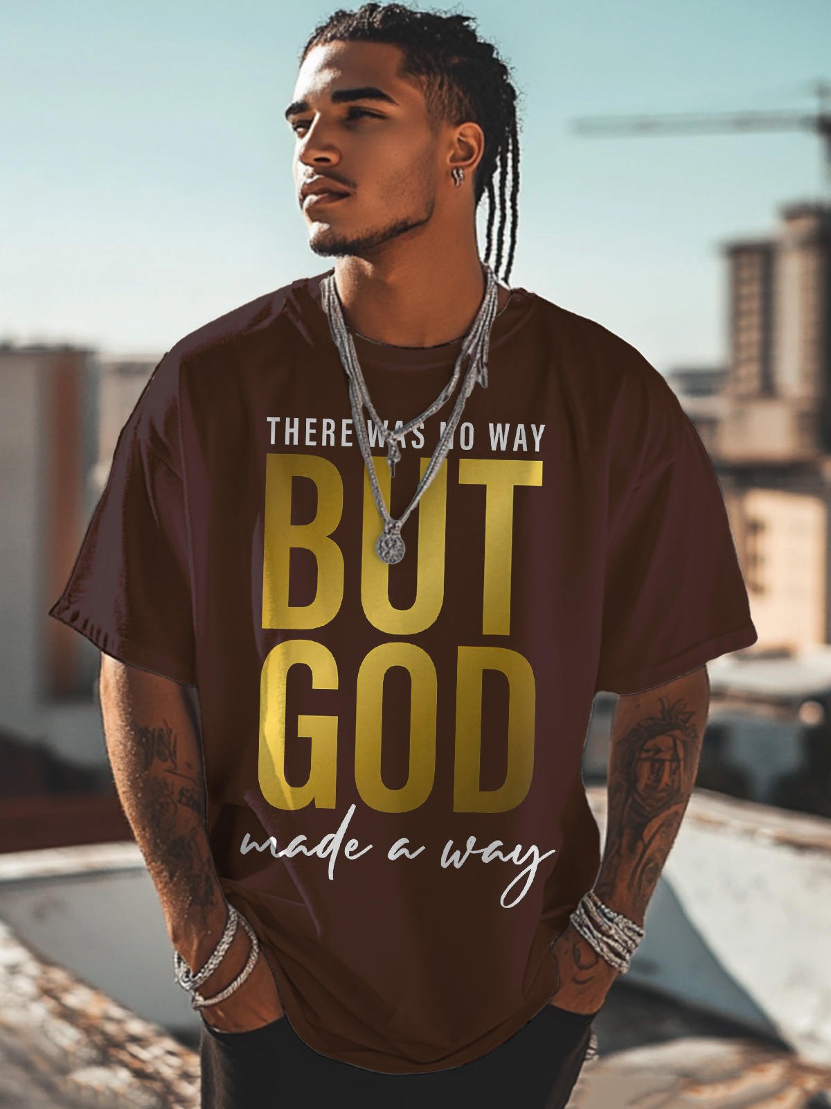 Men's But God Print Cotton Casual T-Shirt-Styleame