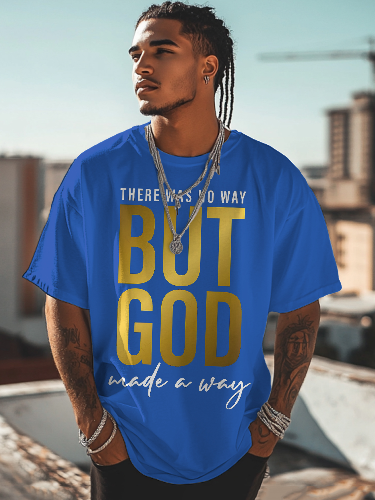 Men's But God Print Cotton Casual T-Shirt-Styleame