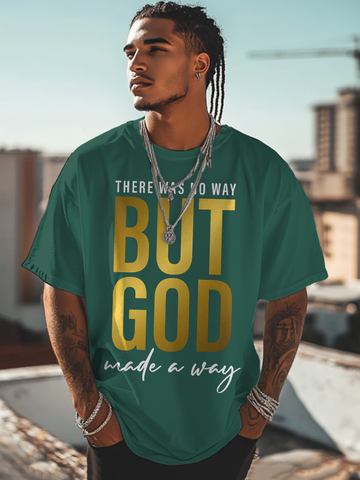 Men's But God Print Cotton Casual T-Shirt-Styleame