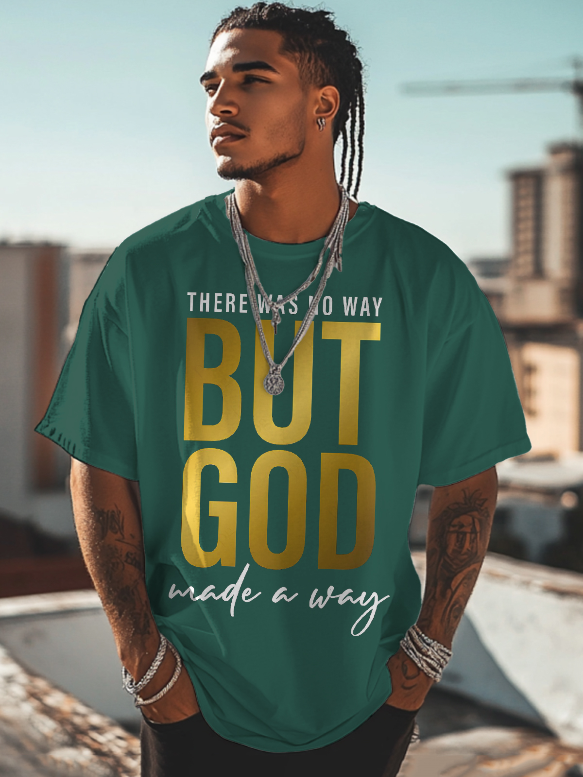 Men's But God Print Cotton Casual T-Shirt-Styleame