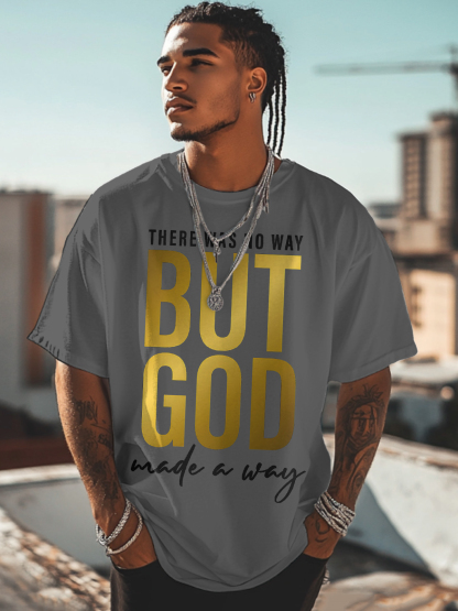 Men's But God Print Cotton Casual T-Shirt-Styleame