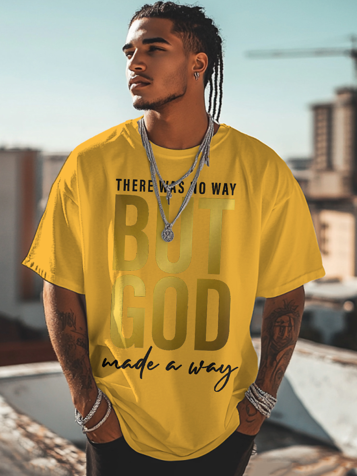 Men's But God Print Cotton Casual T-Shirt-Styleame