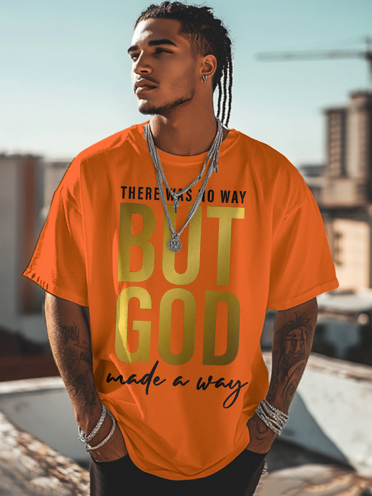 Men's But God Print Cotton Casual T-Shirt-Styleame
