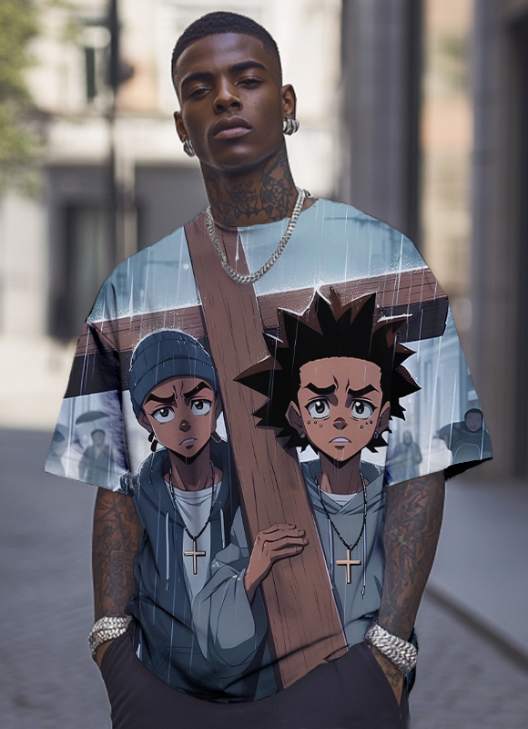 Men's African Boys Carrying Cross In The Rain Art Print T-Shirt-Styleame