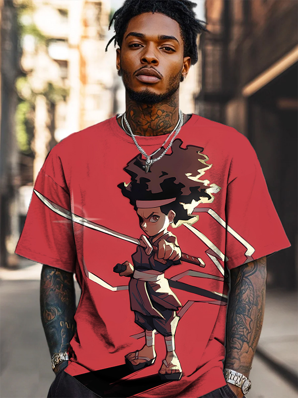 Men's Cartoon Afro Boy Warrior Art Print T-Shirt-Styleame