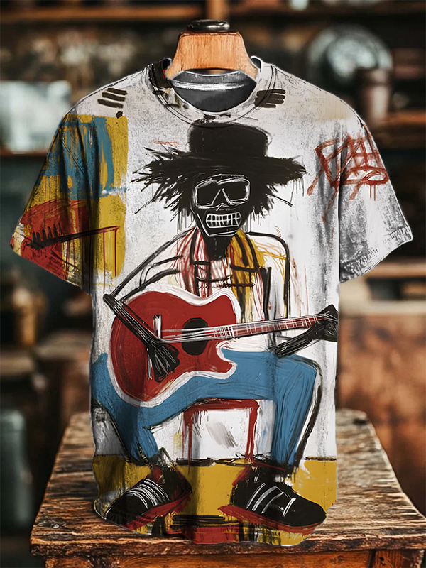 Men's Abstract Graffiti Guitarist Art Print T-Shirt-Styleame