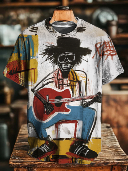 Men's Abstract Graffiti Guitarist Art Print T-Shirt-Styleame