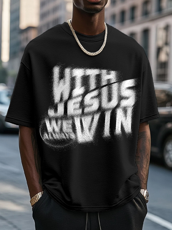 Men's With Jesus We Always Win Print Casual T-Shirt-Styleame