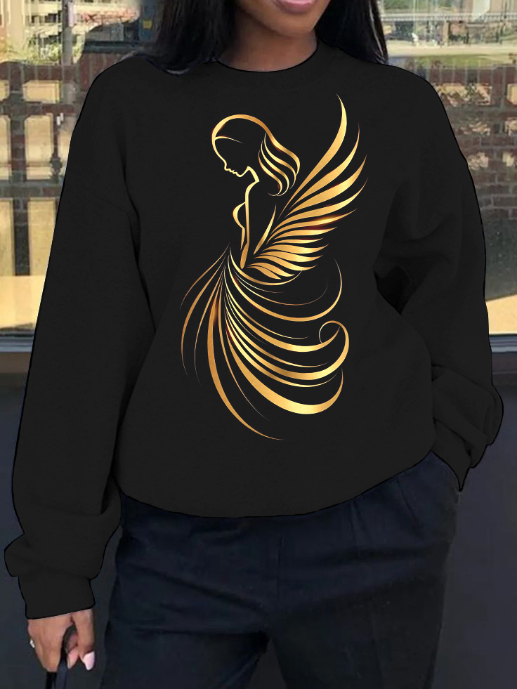 Women's Elegant Golden African Girl Art Print Casual Sweatshirt-Styleame