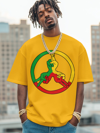 Men's Peace Symbol Reggae Color Scheme Print Cotton Casual T-Shirt-Styleame