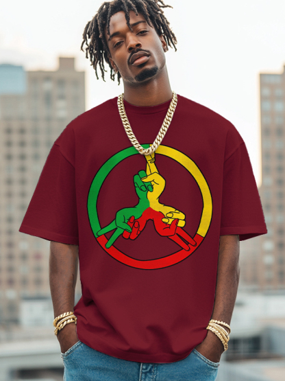 Men's Peace Symbol Reggae Color Scheme Print Cotton Casual T-Shirt-Styleame