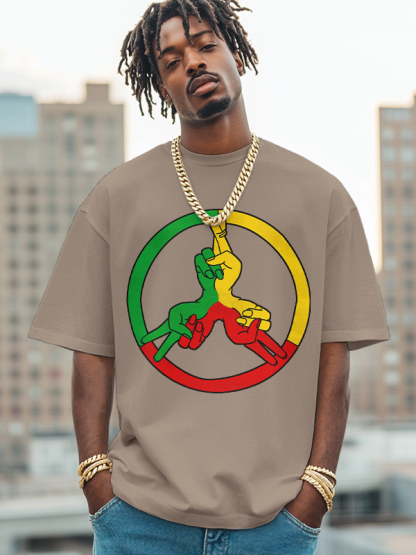 Men's Peace Symbol Reggae Color Scheme Print Cotton Casual T-Shirt-Styleame