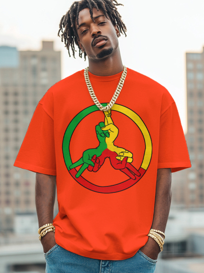 Men's Peace Symbol Reggae Color Scheme Print Cotton Casual T-Shirt-Styleame