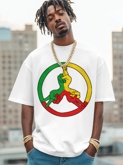 Men's Peace Symbol Reggae Color Scheme Print Cotton Casual T-Shirt-Styleame
