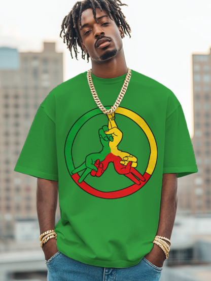Men's Peace Symbol Reggae Color Scheme Print Cotton Casual T-Shirt-Styleame