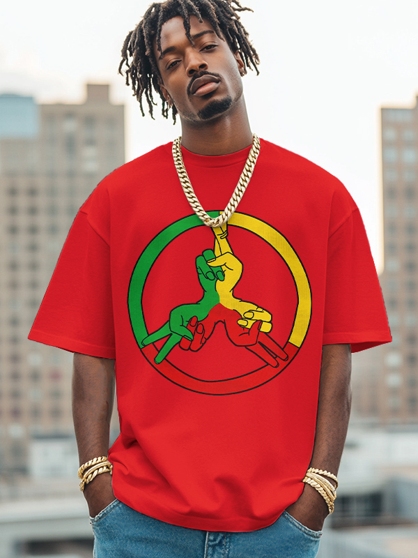 Men's Peace Symbol Reggae Color Scheme Print Cotton Casual T-Shirt-Styleame