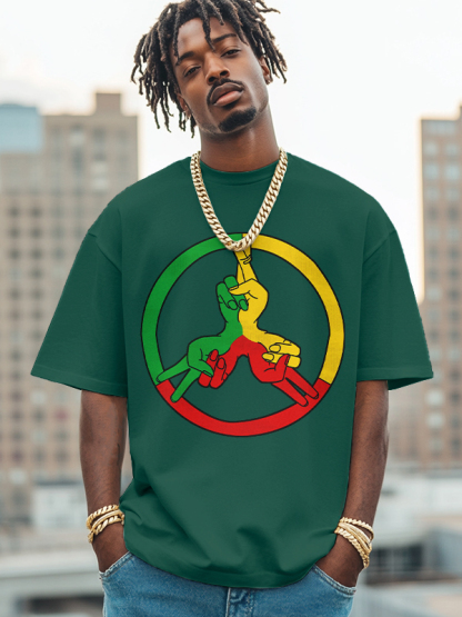 Men's Peace Symbol Reggae Color Scheme Print Cotton Casual T-Shirt-Styleame