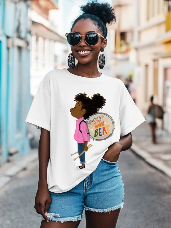 Women's Marching Of My Own Beat Black Girl Print Casual T-Shirt-Styleame
