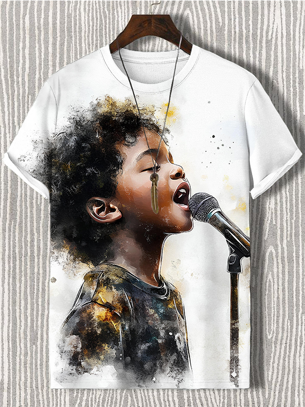 Men's The Little Boy Singing Print Casual T-Shirt-Styleame