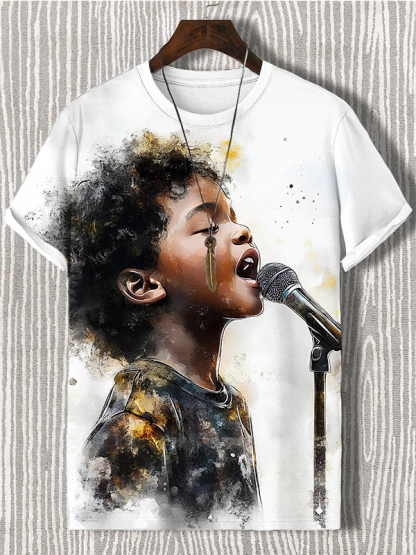 Men's The Little Boy Singing Print Casual T-Shirt-Styleame