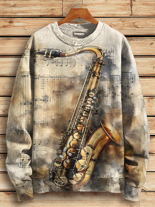 Men's Saxophone Watercolor Art Print Casual Sweatshirt-Styleame
