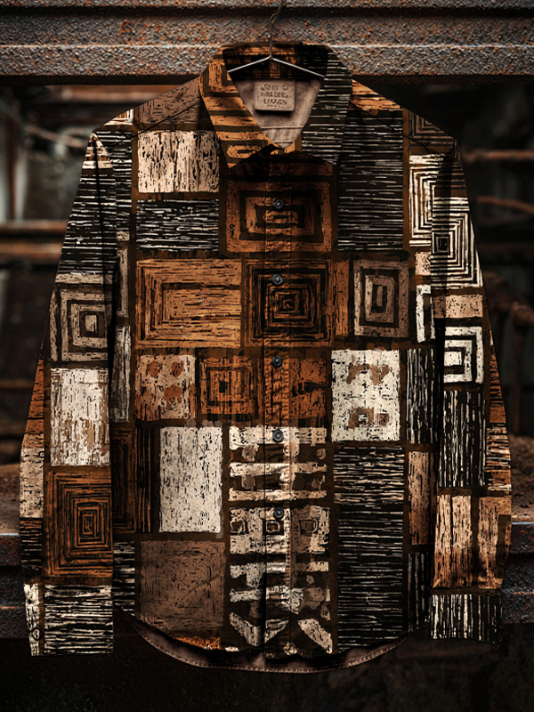 Men's Geometric Abstract Art Print Long Sleeve Shirt-Styleame