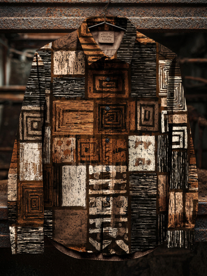 Men's Geometric Abstract Art Print Long Sleeve Shirt-Styleame