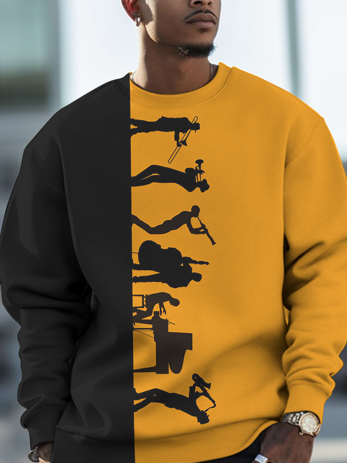 Men's Jazz Band Print Casual Sweatshirt-Styleame