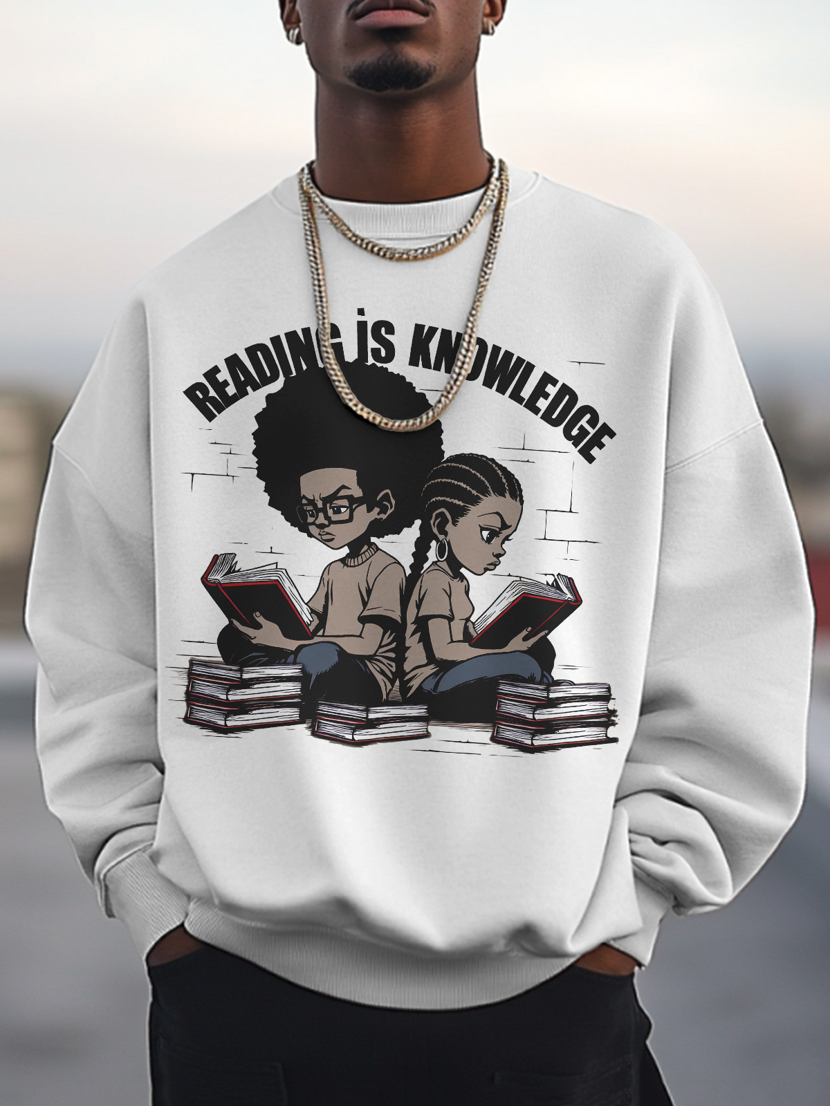 Men's Reading Is Knowledge Art Print Cotton Casual Sweatshirt-Styleame