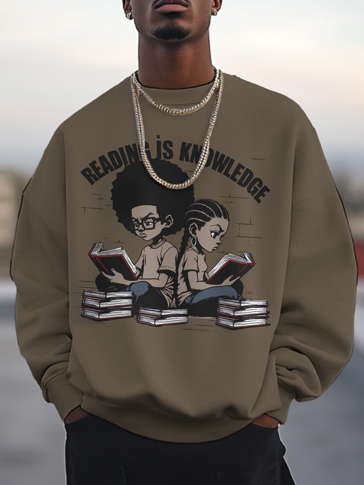 Men's Reading Is Knowledge Art Print Cotton Casual Sweatshirt-Styleame