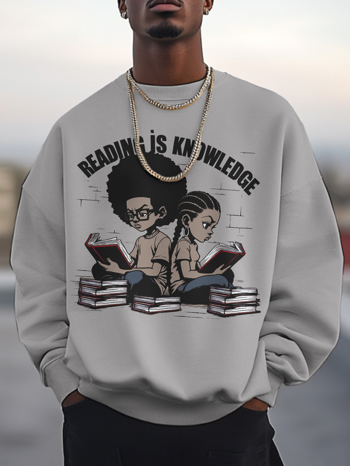 Men's Reading Is Knowledge Art Print Cotton Casual Sweatshirt-Styleame